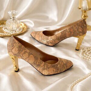 UNIQUE Spanish Cork & Gold Heels (RARE) - NWOT